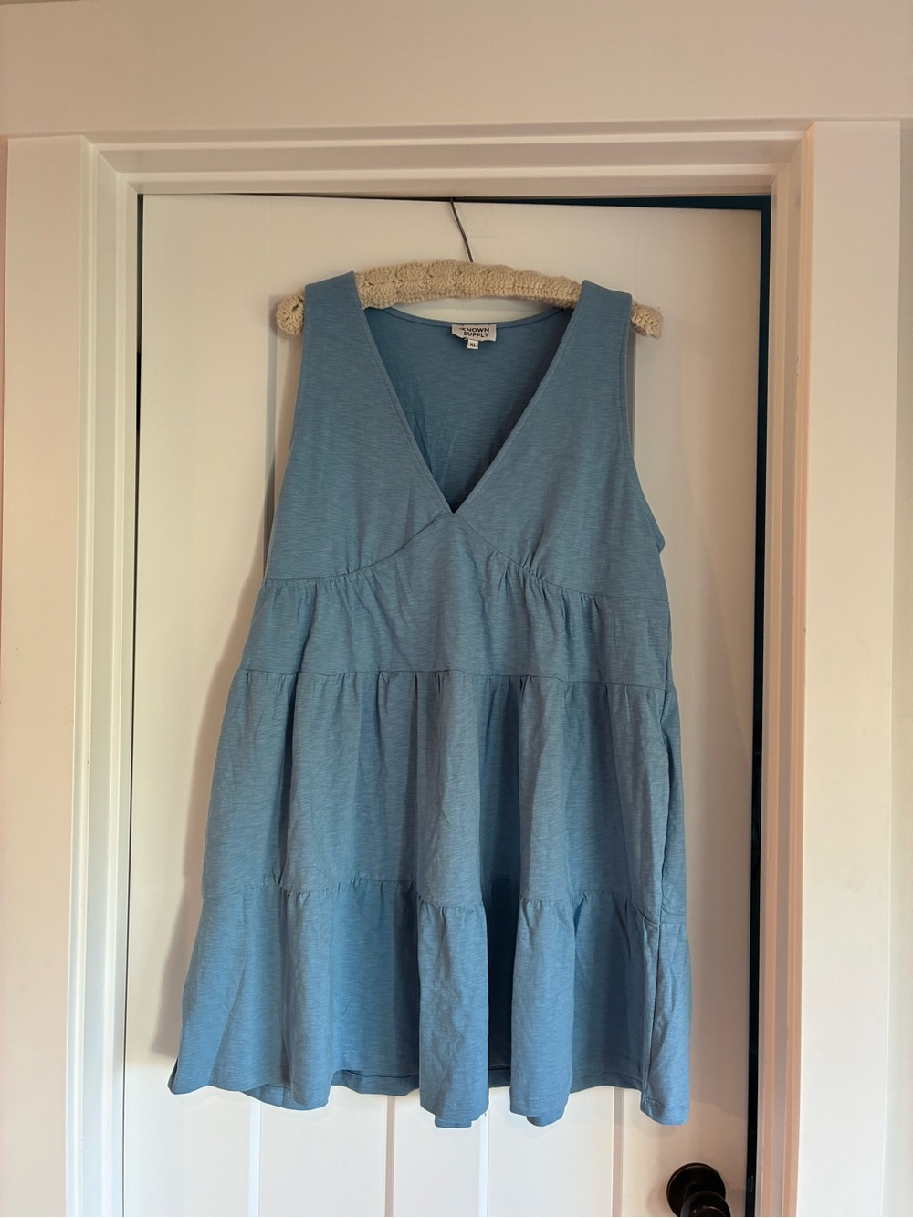 NWT Known Supply Babydoll Cotton Sleeveless Tiered V-Neck Dress Light Blue XL